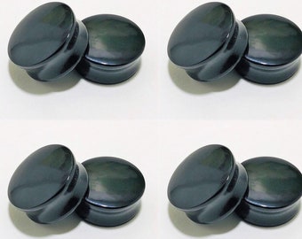 Black Obsidian Stone plugs, Double flare plugs, Black plugs, plugs &gauges size 6g (4mm) to 1&quot; (25mm) convex organic stone plugs