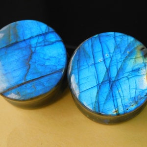Concave face labradorite plugs Gemstone Blue Fire AAA+Quality Labradorite Double Flare Labradorite Convex & Concave (Pair 25MM )