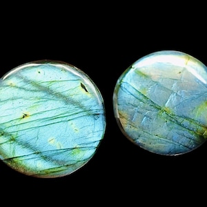Top Quality Blue fire Labradorite Natural pair Plug Blue Fire 25 mm Plugs Pair  With Double Flared Saddle,Stone Plugs stone no G 4.