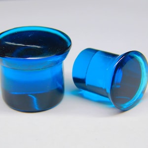 Single Flare Blue Topaz Clear Glass Dome Plugs  4g, 2g, 1g, 0g, 00g, 10mm, 7/16&quot;, 12mm, 9/16&quot;, 5/8&quot;, 18mm, 3/4&quot;, 20mm, 7/8, 24mm1&quot;