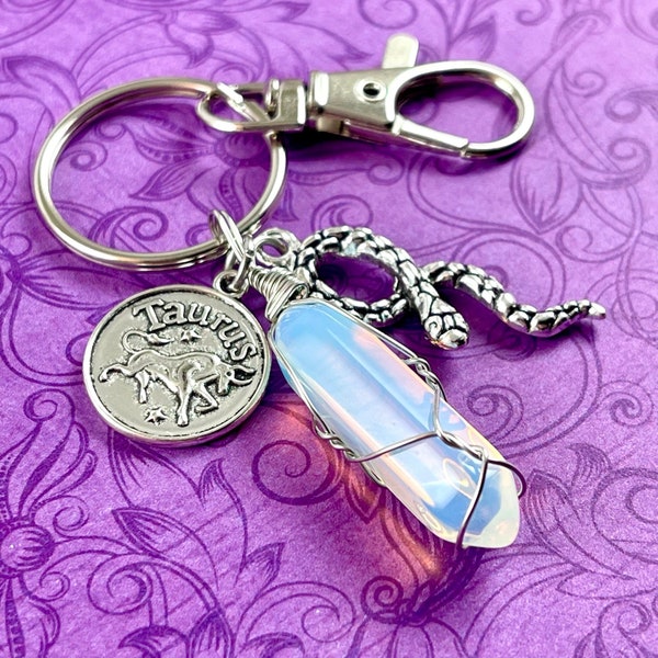 Personalized Zodiac Opalite Keychain - Aries-Taurus-Gemini-Cancer-Leo-Virgo-Libra-Scorpio-Sagittarius-Capricorn-Aquarius-Pisces