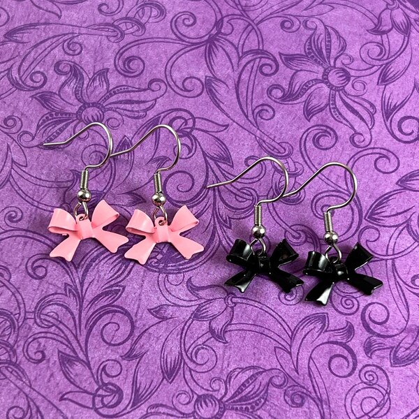 Tiny Cute Bows Earrings- 3D, Double-Sided, Magic, Cosplay, Goth, Emo, Kawaii, Chibi