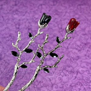 Medieval Red or Black Rose Hair Stick - Hair Pin -Celtic-Elven-Elf-Fairy-Cosplay-Costume-Witchy-Viking-Hair Accessories-Hair Picks