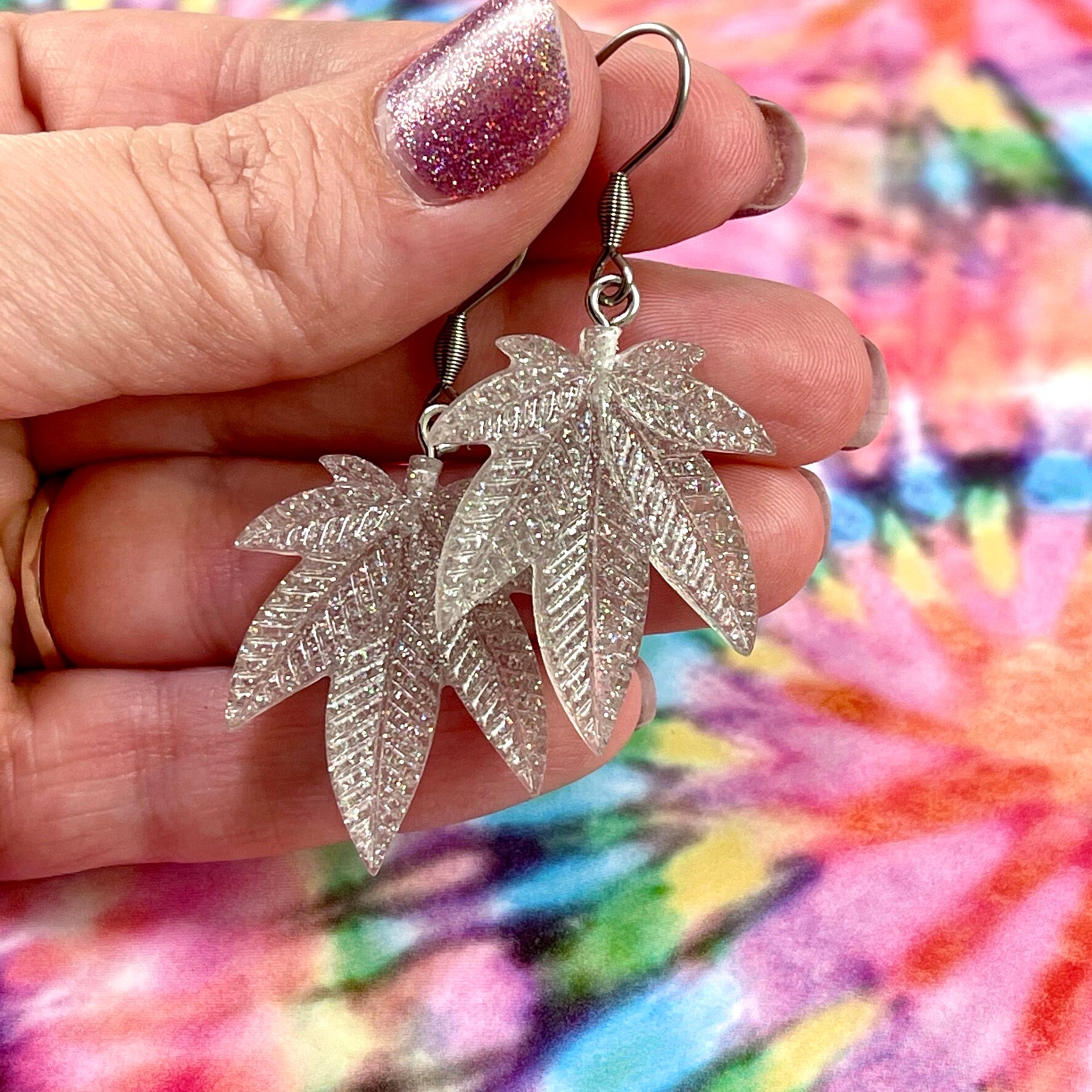 Glitter Marijuana/Weed Leaf Earrings Resin Acrylic Magic Etsy