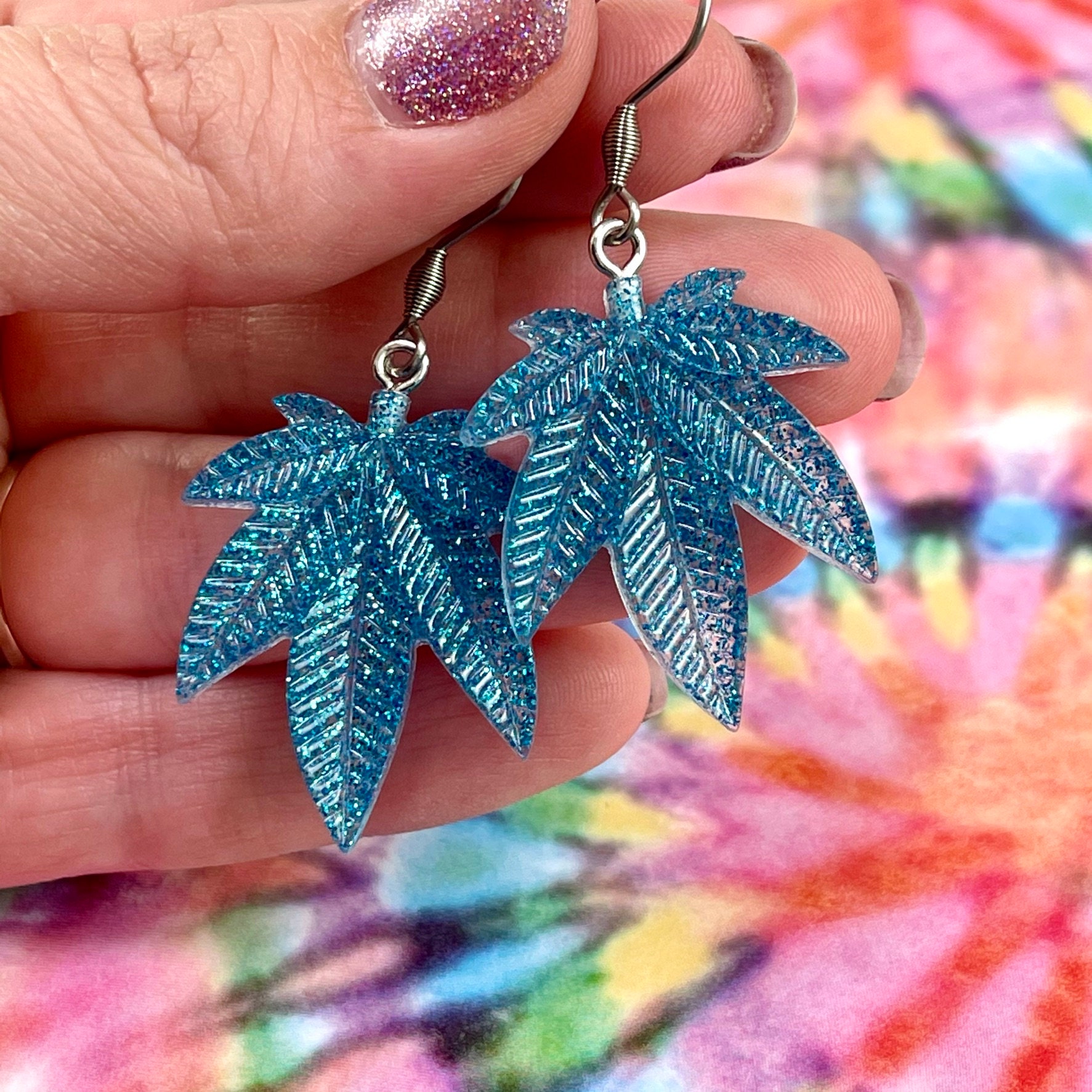 Glitter Marijuana/Weed Leaf Earrings Resin Acrylic Magic Etsy