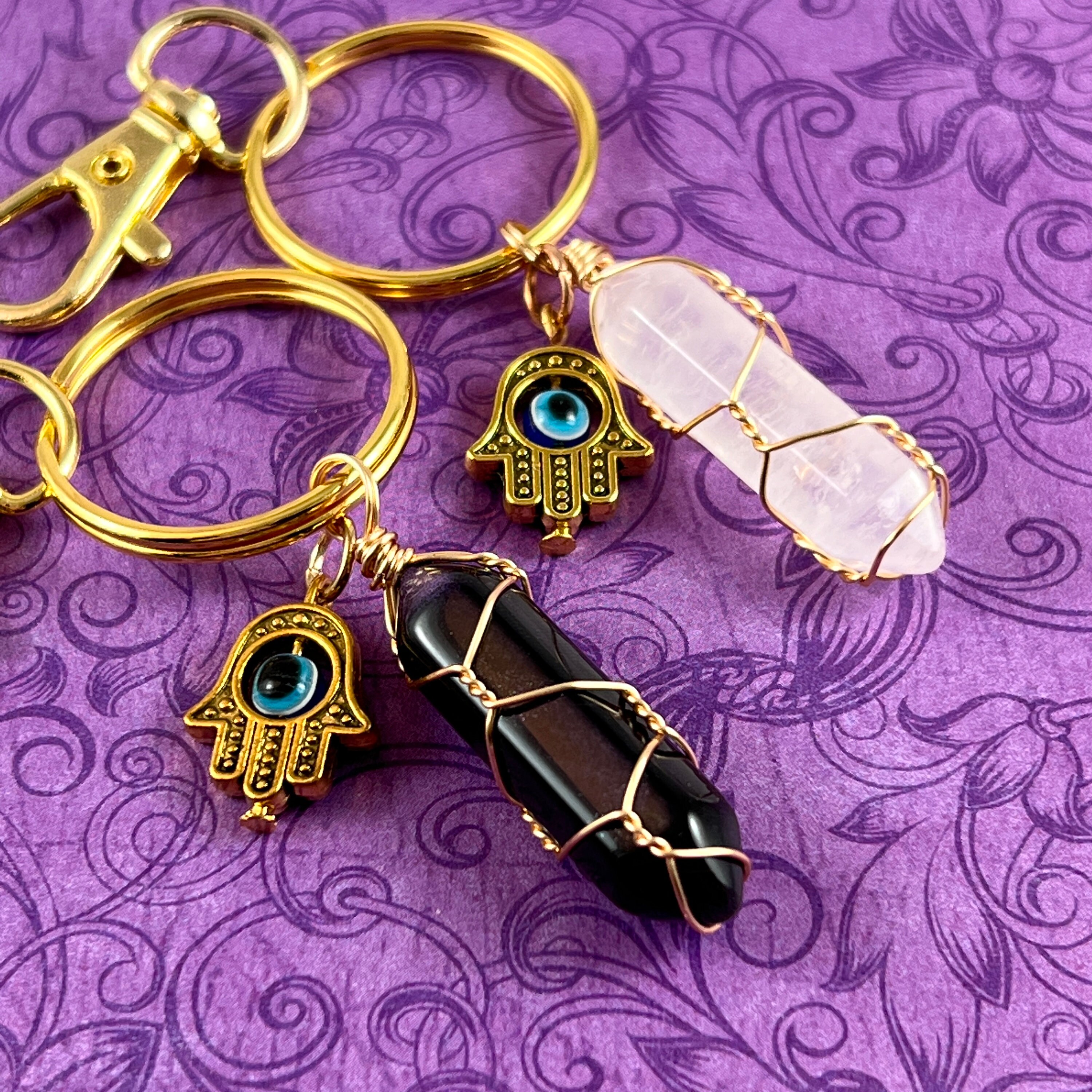 Protection Keychain Black Cat's Eye or Quartz Crystal Etsy