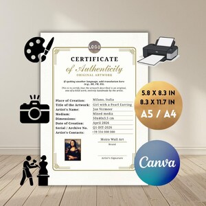 Certificato di autenticità per artisti editabile