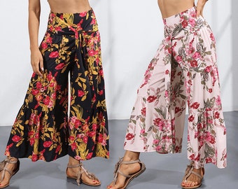 Floral Wide Leg Pants Beach Vacation Trousers - Etsy