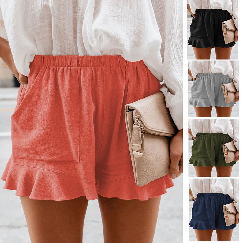 Ruffle Shorts for Women Solid High 
