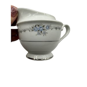 Style House Fine China Anniversary Creamer White W/ Blue Floral Design Made In Japan Discontinued Pattern  Hard to Find