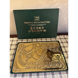 Virginia Metalcrafters &quot;Santa&quot; First Christmas Trivet Brass Retired Design 1980 In Original Box