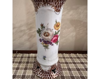 Vintage Paris Royal Porcelain Flower Vase With Floral Design & Gold Detailing Decorative Use Only 9 Inches Tall Victorian Style Decor