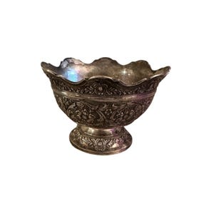 Vintage Repousse Ornate Silver-plate Bowl With Floral Detailing Renaissance Style Small Trinket or beautiful display bowl