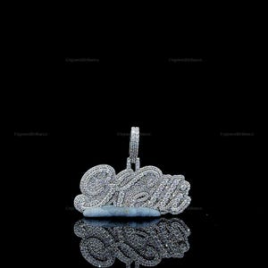 Colgante de hip hop personalizado, letra personalizada, colgante de moissanita de corte redondo brillante, plata de ley 925, colgante de hip hop para hombre