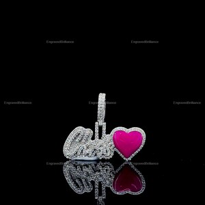 Pingente de Hip Hop com Letra Personalizada e Coração Rosa, Personalize seu Nome, Pingente de Hip Hop Masculino, Pingente de Moissanite, Joias de Hip Hop Ice Out
