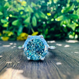 Classic 2.00 Ct Portuguese Cut Cyan Blue Moissanite Ring Solitaire Engagement Ring, Anniversary Gifts Antique Cut Moissanite, Ring for Women