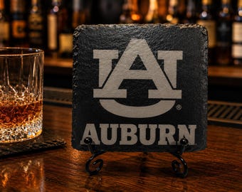Posavasos de pizarra grabados de los Auburn Tigers, decoración para el hogar con motivos de fútbol americano universitario.