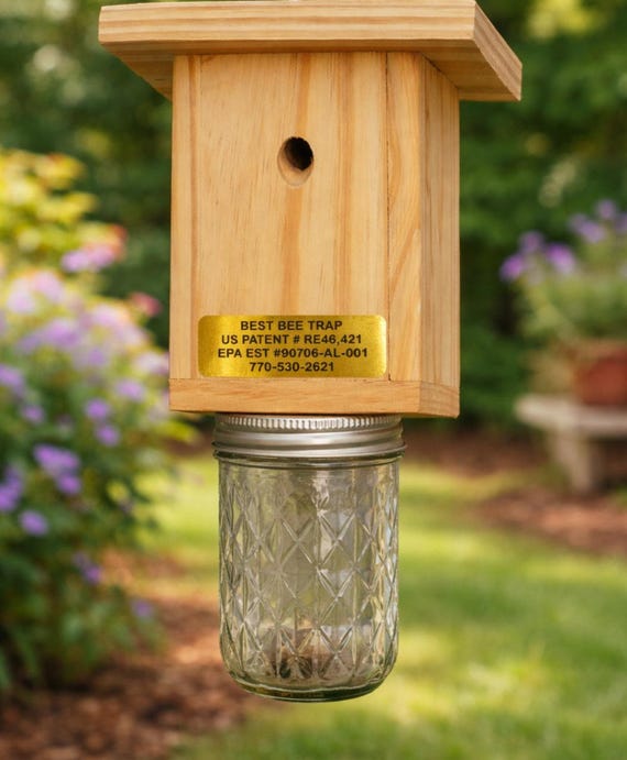 Carpenter Bee Trap, Hanging Bee Catcher, Reusable Mason Jar, Chemical Free