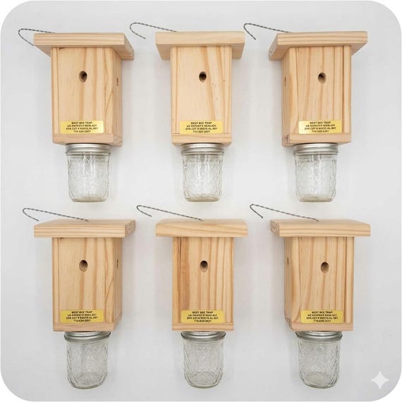 6-Handmade Carpenter Bee Trap – Chemical-Free Wood Boring Bee Solution - Set of 6