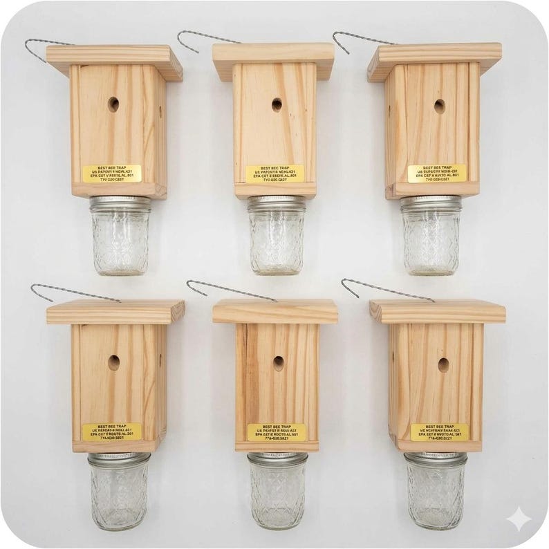 6-Handmade Carpenter Bee Trap – Chemical-Free Wood Boring Bee Solution - Set of 6 image 1