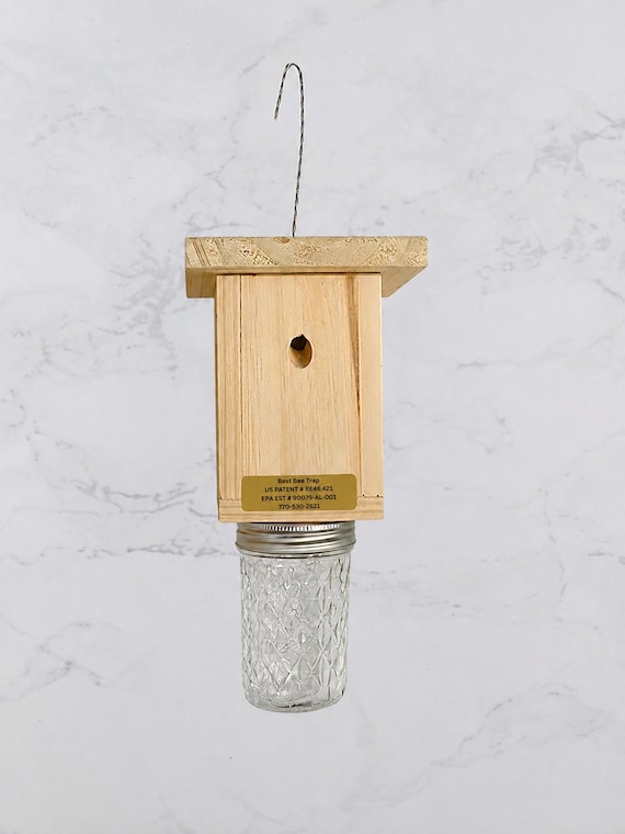 Handmade Carpenter Bee Trap, Wood Boring Bee Control with Mason Jar -Chemical Free