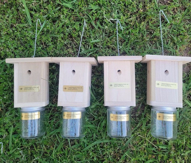 Set of 4 POPLAR wood New Carpenter Bee Traps made from image 0