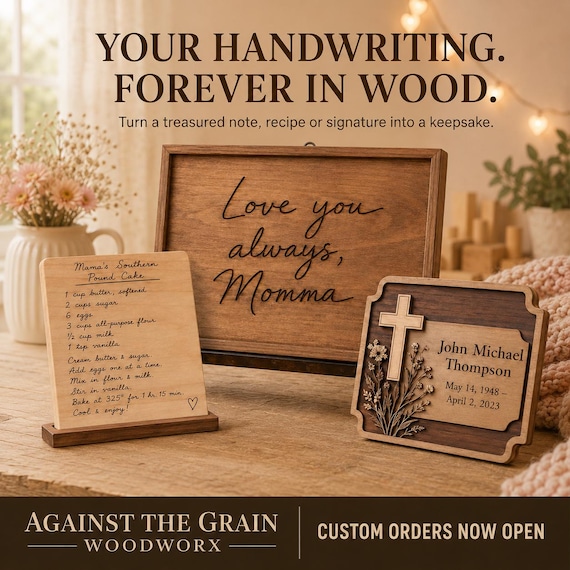 Personalized Custom Wood Signs | Handwriting Engraved Keepsake | Memorial, Recipe & Meaningful Gift