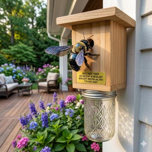 6-Handmade Carpenter Bee Trap – Chemical-Free Wood Boring Bee Solution - Set of 6 image 2