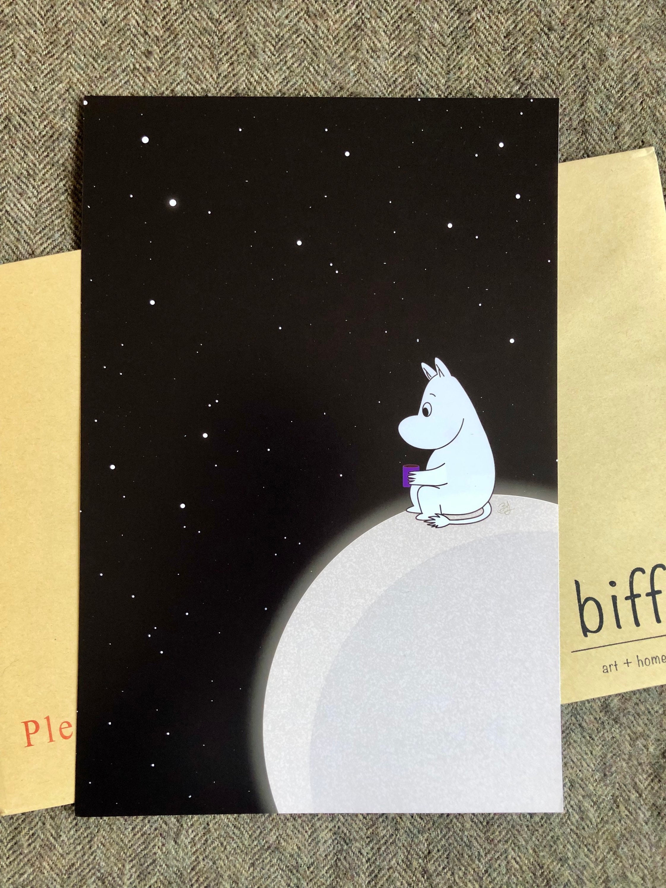 Moomin drinking tea on the moon, A5, A4 print