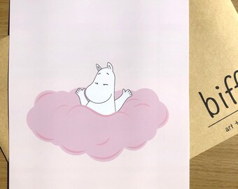 Moonin pink cloud, A4, A5, A6 print, cute
