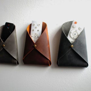 Remote control holder,Wall holder for remote light control,Wall holder for remote control,Leather wall pocket,Leather hanging organizer