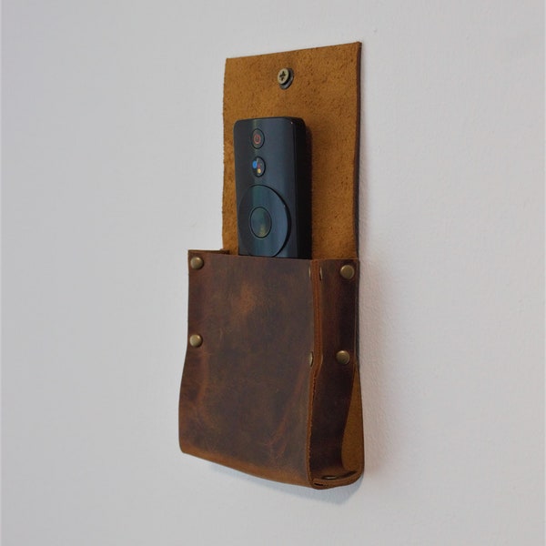 Wall holder for remote control, Leather wall pocket