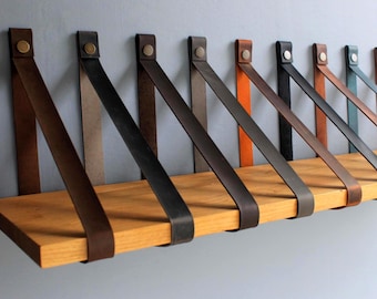 Genuine Leather Shelf Straps, Aging Effect, Minimalist Wall Decor Hanger