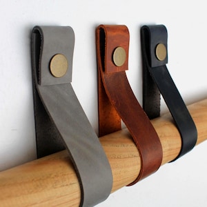 Leather wall strap ,leather strap hanger, leather wall hook, leather curtain rod holder