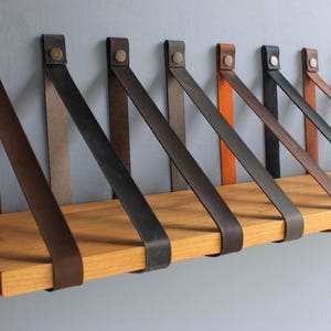 Leather strap for shelves, Leather shelf strap, Leather wall hanging shelf