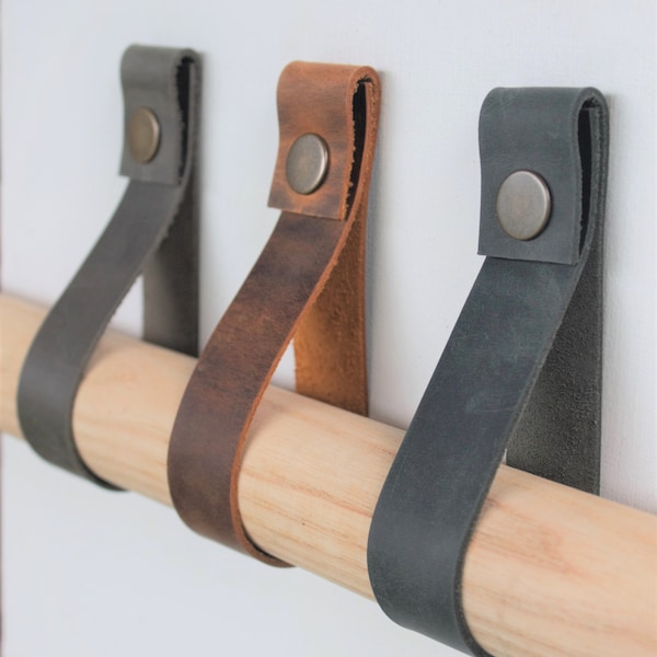 Leather wall strap ,leather strap hanger, leather wall hook, leather curtain rod holder