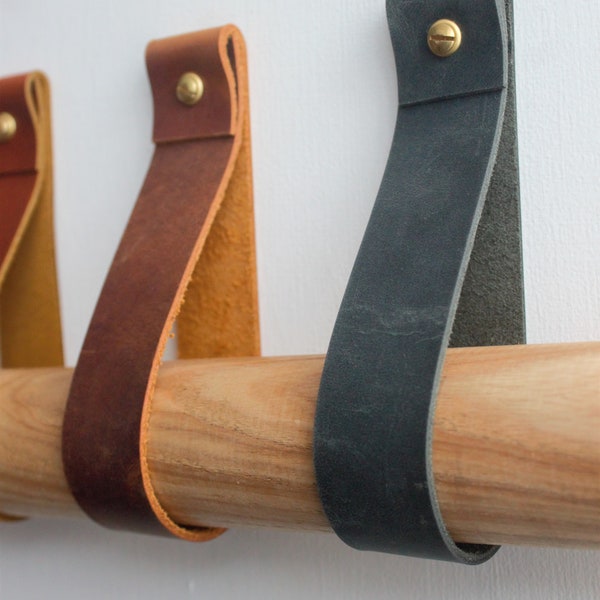 Leather Wall Strap, Leather Strap, Leather Strap Hanger, Leather wall hook