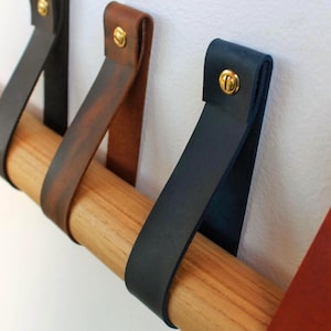 Leather Shelf Straps - Minimalist Floating Shelf Hardware - Modern Wall Decor
