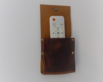 Wall holder for remote control, Leather wall pocket