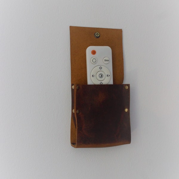 Wall holder for remote control, Leather wall pocket