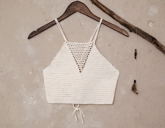 cream crochet crop top
