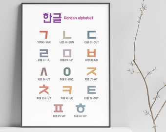 Korean alphabet printable Downloads, Korea Hangul poster, Hangul Study poster, Korea Alphabet gift Wall art,Hangul