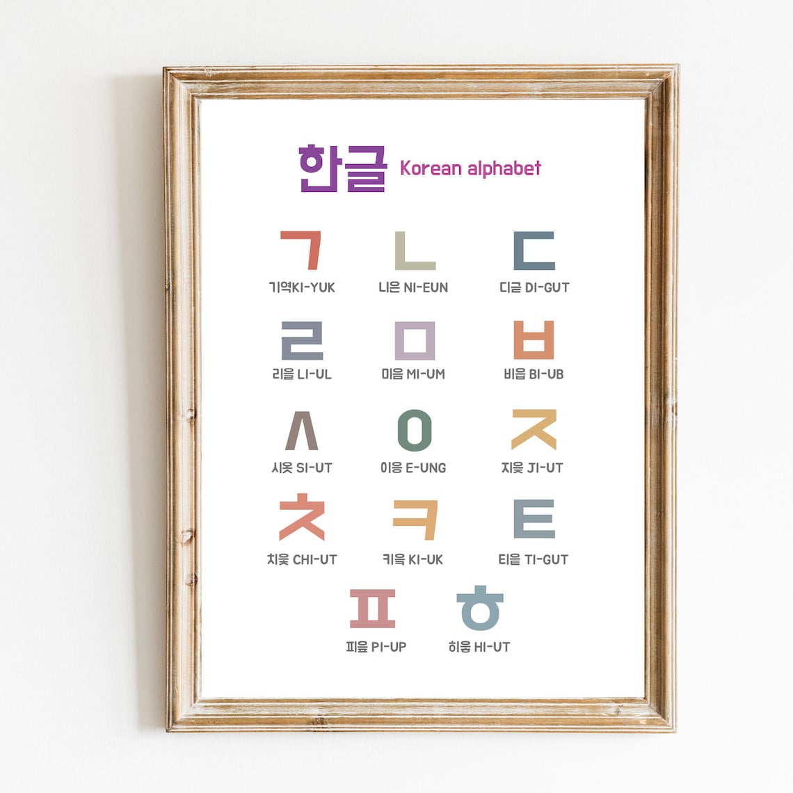 Korean Alphabet Printable Downloads, Korea Hangul Poster, Hangul Study