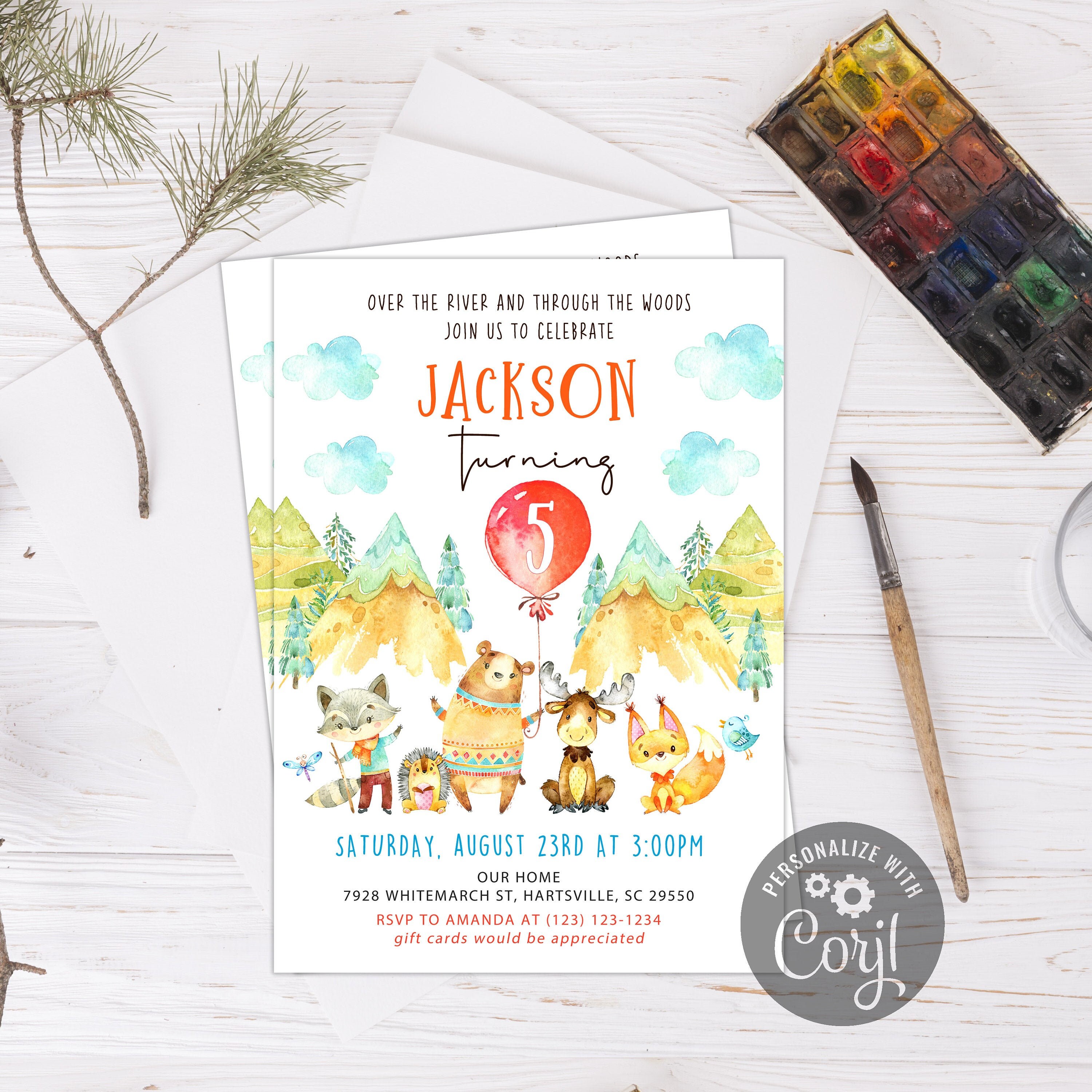 Forest Animals Birthday Invitation Hiking Birthday Party Etsy