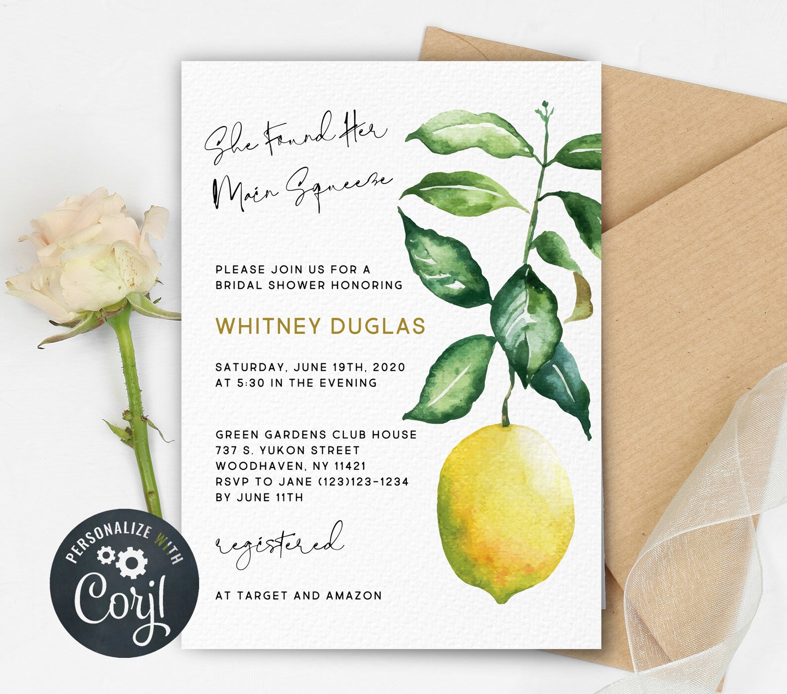 Main Squeeze Bridal Shower Invitation Lemon Citrus Bridal Etsy
