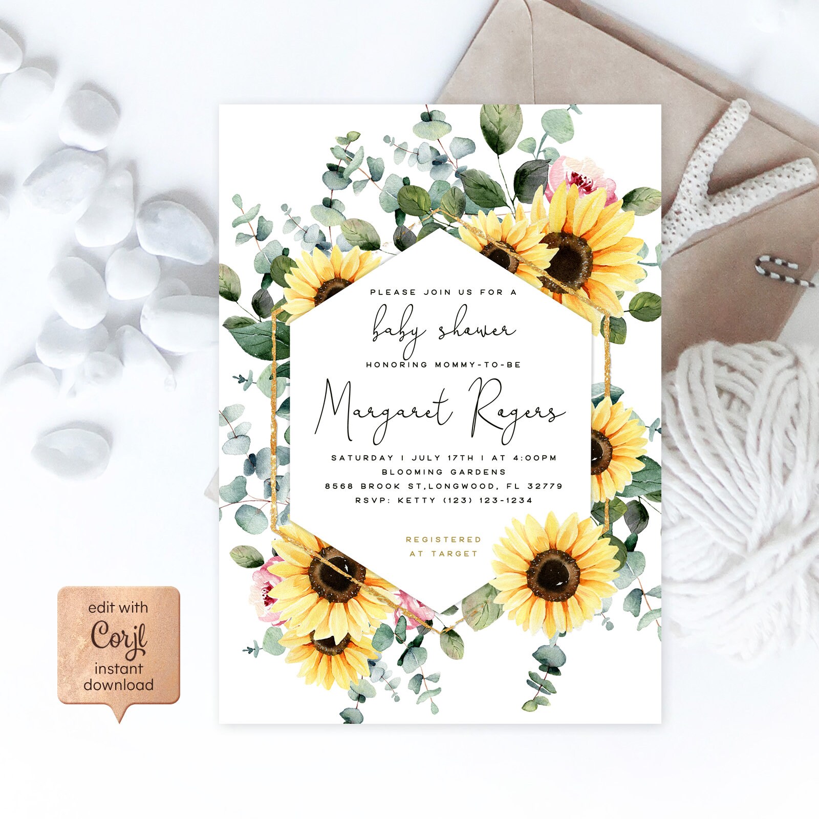 Sunflower Baby Shower Invitation Template Yellow Flower Baby Etsy
