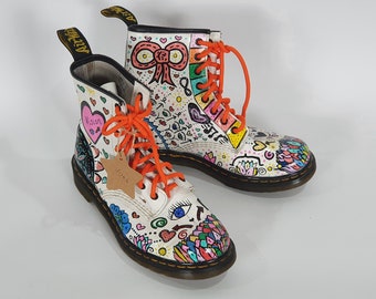 Botas Doc Martens personalizadas - Blanco, talla 6