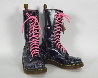 Customised Doc Martens Black Side-Zip High Boots - Size 6