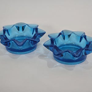 A Pair of Vintage Czech Blue Glass Dishes by Rudolph Jurniki for Rudolfova, 13cm Diameter