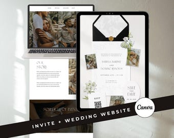 Luxury Wedding Website Template and Digital Invitation with RSVP, Editable Canva Template  (Digital Download)